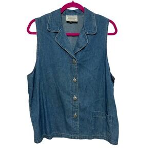 Paris‎ Star Denim Sleeveless Button Up Collared Blouse Vintage Rodeo Cowgirl